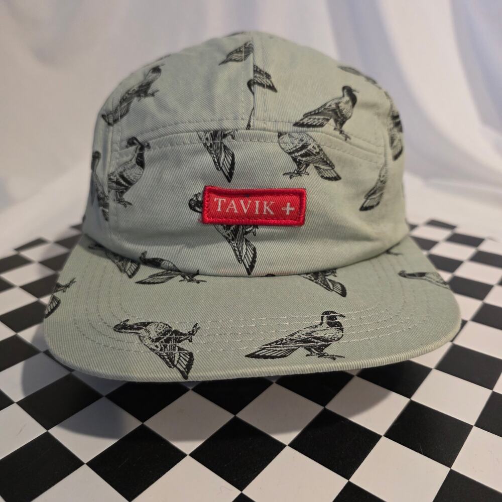 Tavik Pigeon Print 5 Panel Camp Hat Light Blue Grey Adjustable Strapback Cap
